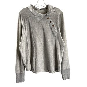 FREE PEOPLE Gray Long Sleeve Collared Shirt with Neck Buttons